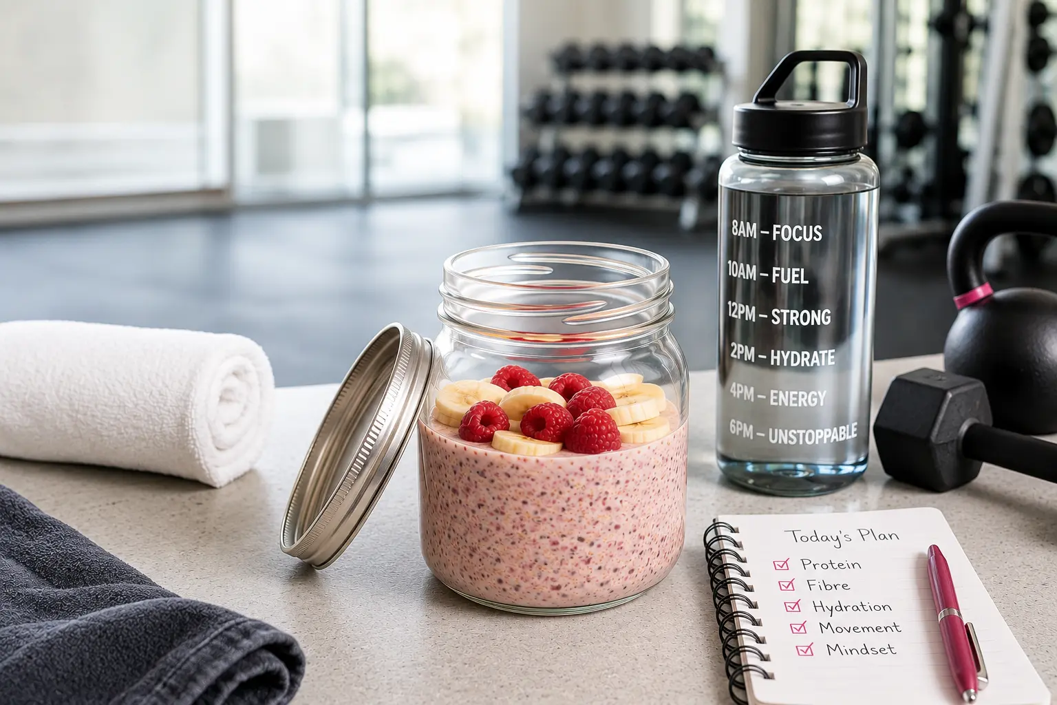 Overnight oats mason jar with Greek yoghurt chia seeds and berries for Wegovy GLP-1 meal plan South Africa
