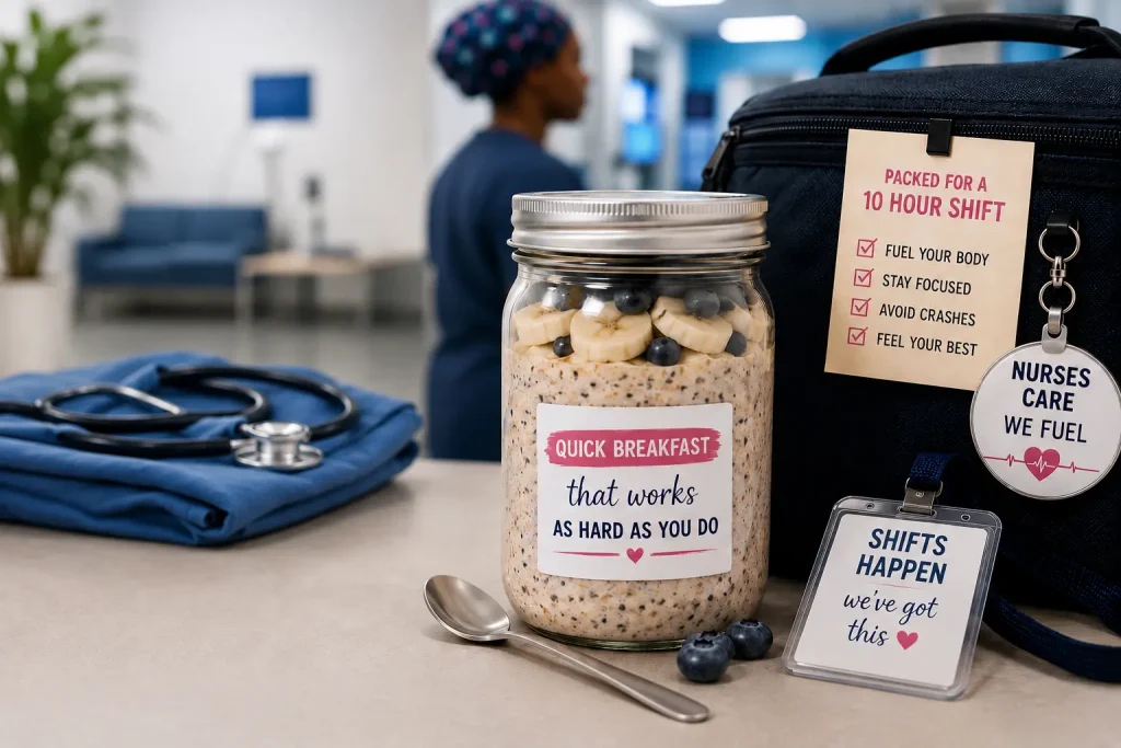 Overnight oats mason jar packed for a 10 hour shift south africa quick breakfast idea for nurses and shift workers