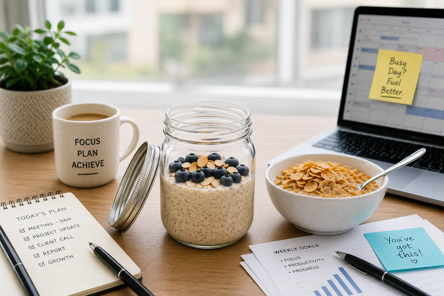 vernight oats mason jar next to SA breakfast cereal box comparison South Africa work day breakfast